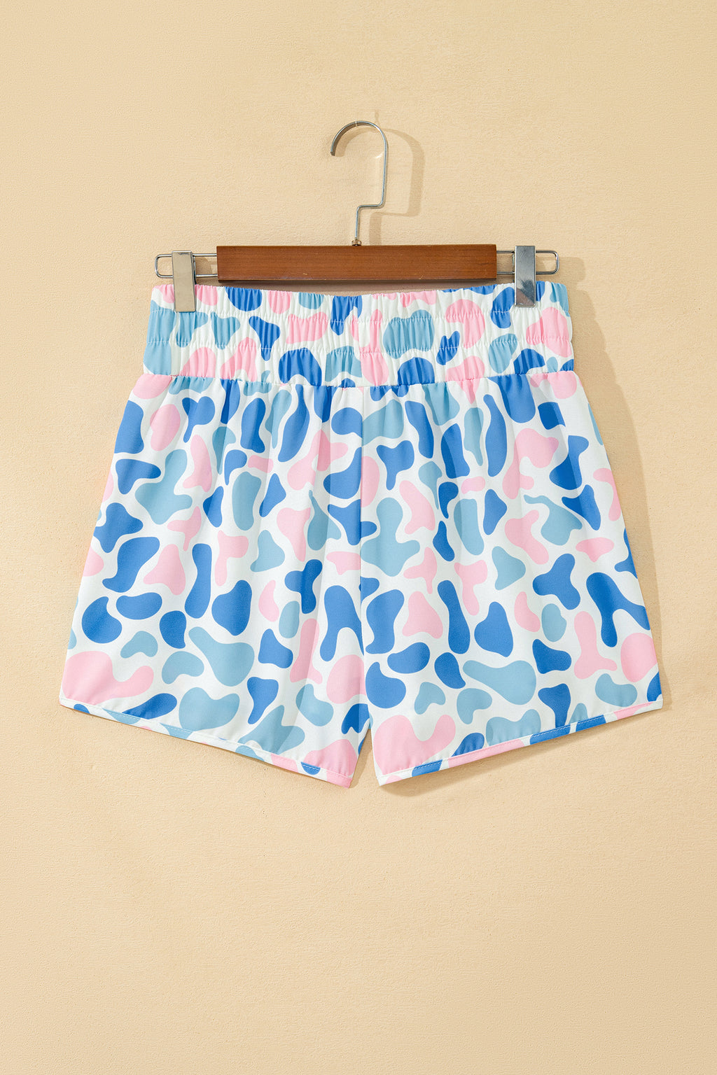 Sky Blue Camouflage Print Shirred High Waist Athleisure Shorts