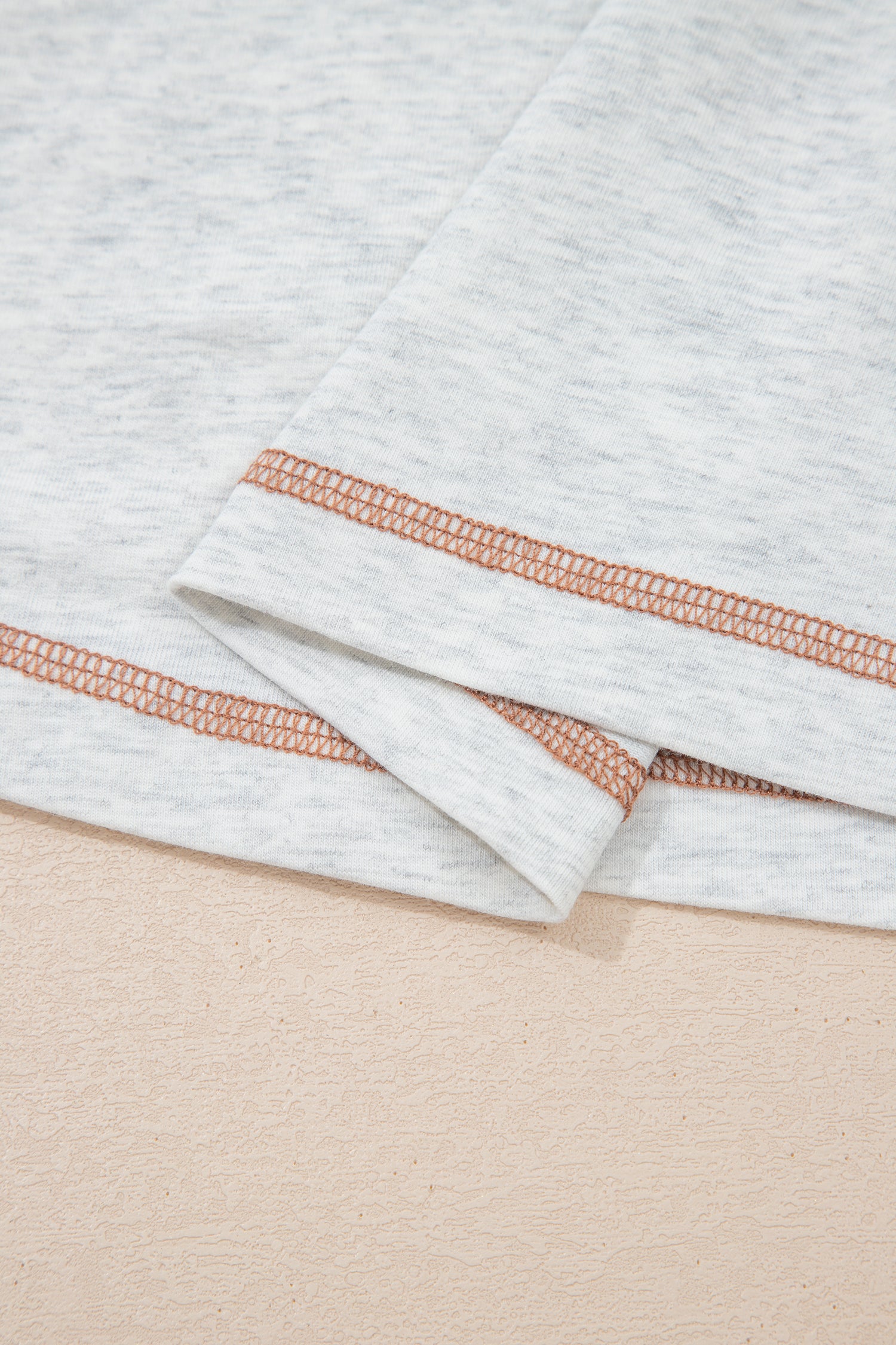 Light Grey Raw Seam Color Block Detail Buttoned Henley Tee