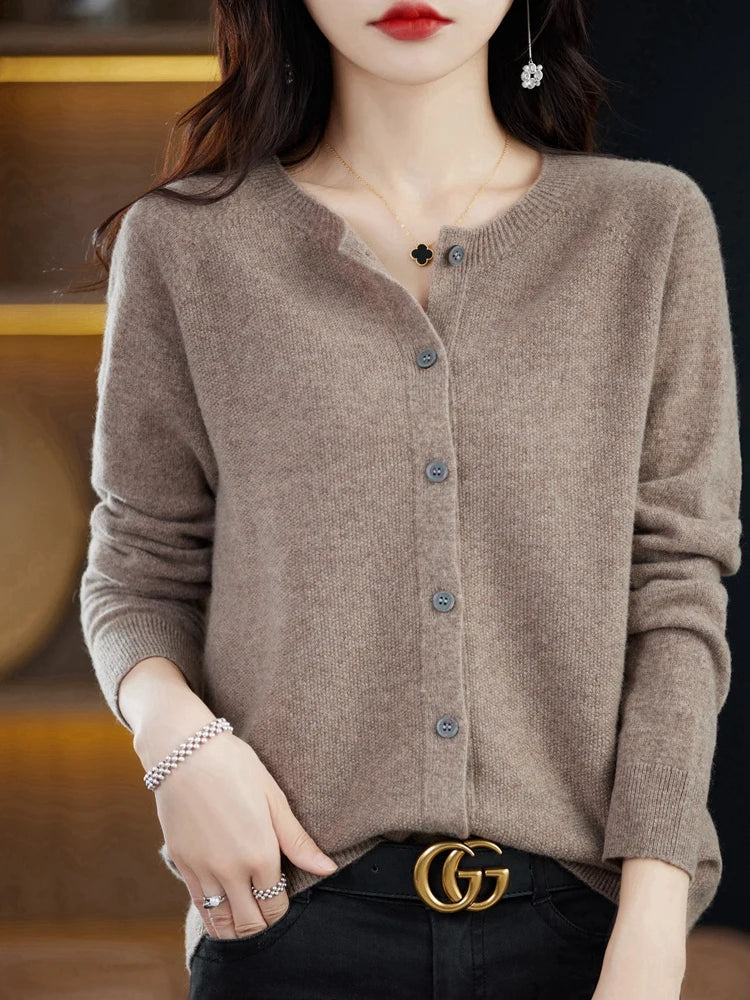 High-Grade Knit Sweater Crewneck Cardigan Coat Autumn And Winter New Middle-Aged And Elderly Women's Fashion ZD060