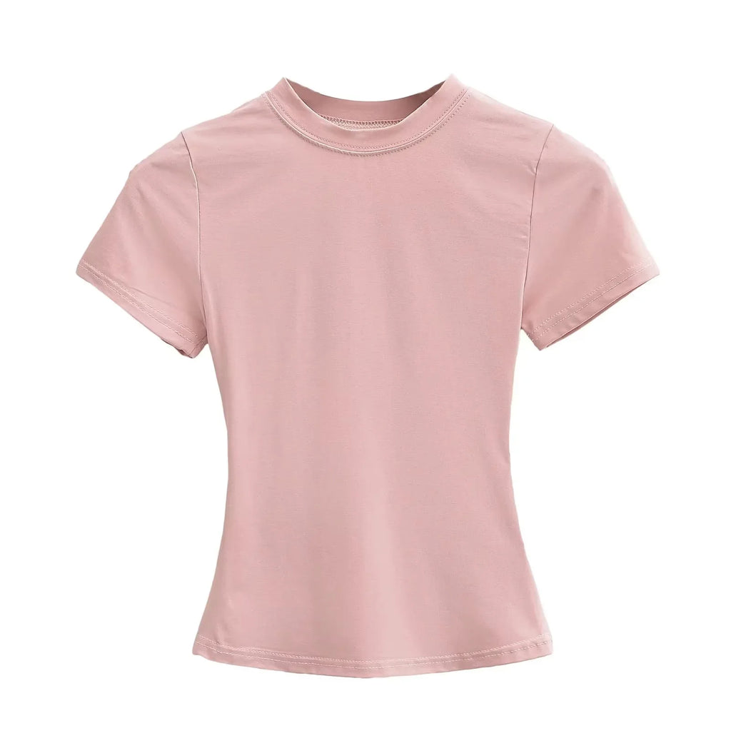 Slim Fit Solid Color Women's Casual T-shirt Short Sleeve Fashion Trend Y2K Top High Quality 2025 New Arrival