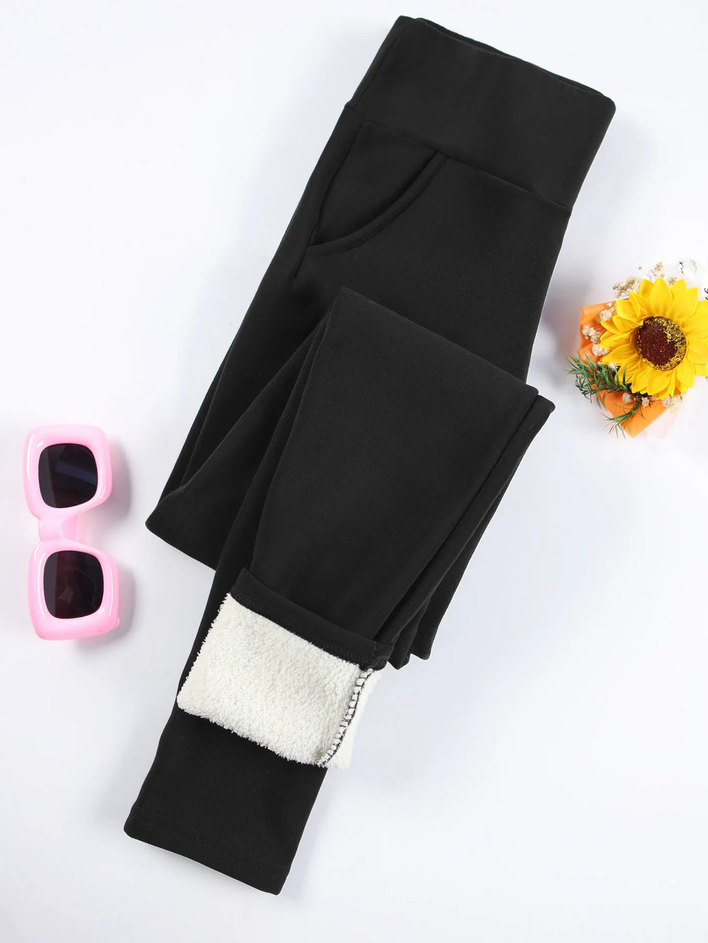 Women Velvet Leggings with Pockets Autumn Winter Warm Fleece Tights  Velvet Solid Color Prevent Cold Leggings Stretch Leggings