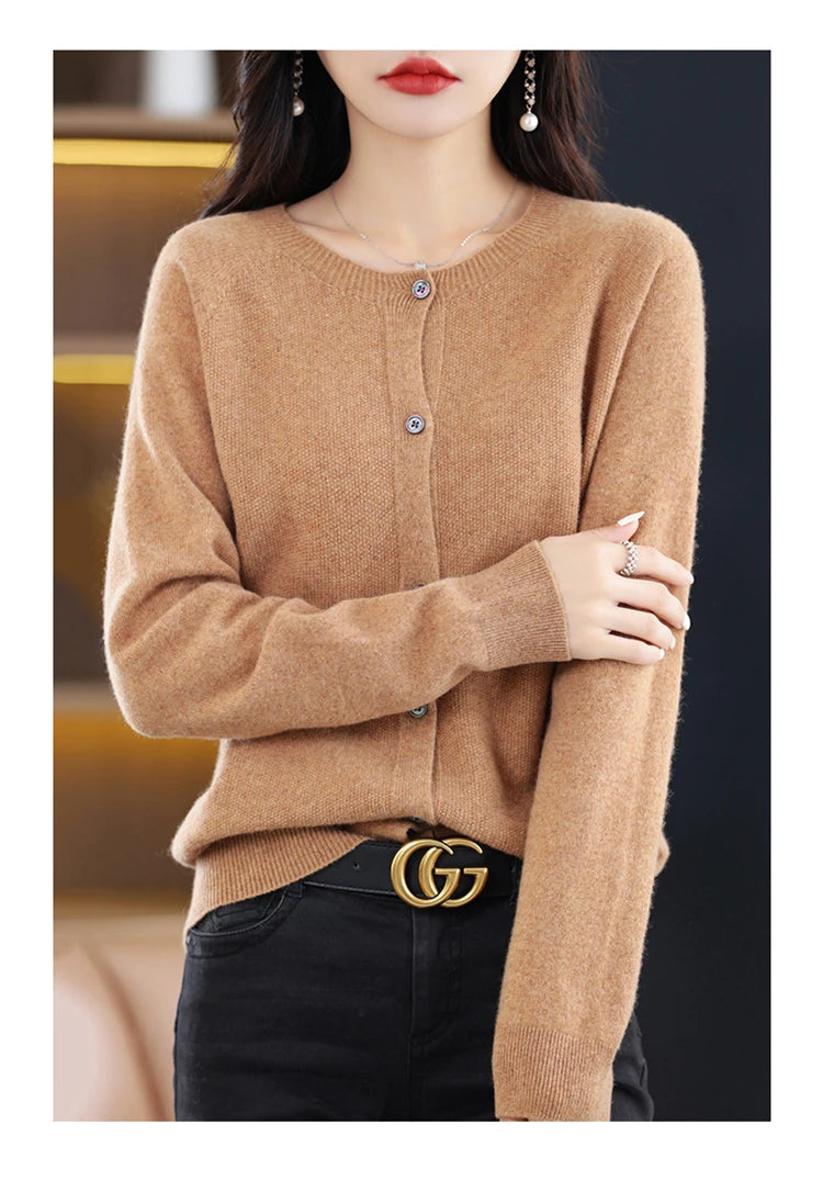 High-Grade Knit Sweater Crewneck Cardigan Coat Autumn And Winter New Middle-Aged And Elderly Women's Fashion ZD060