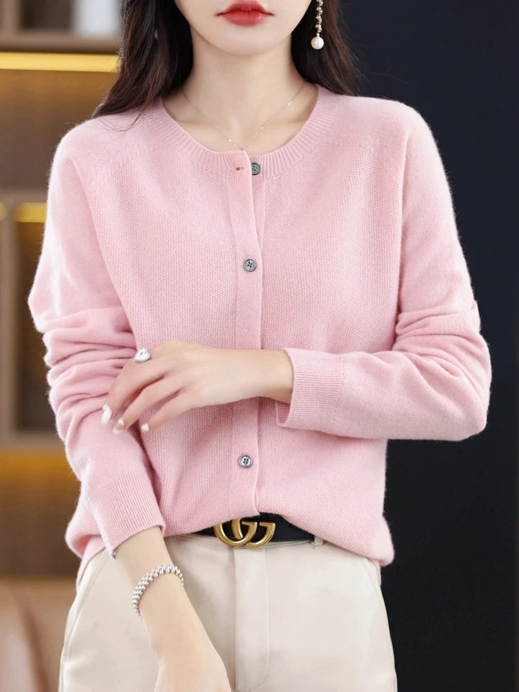 High-Grade Knit Sweater Crewneck Cardigan Coat Autumn And Winter New Middle-Aged And Elderly Women's Fashion ZD060