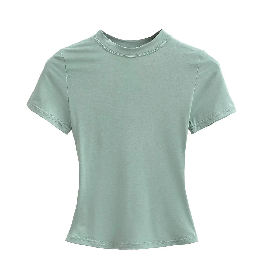 Slim Fit Solid Color Women's Casual T-shirt Short Sleeve Fashion Trend Y2K Top High Quality 2025 New Arrival