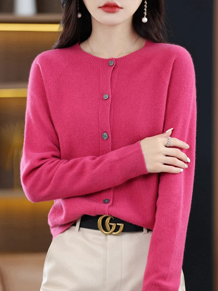 High-Grade Knit Sweater Crewneck Cardigan Coat Autumn And Winter New Middle-Aged And Elderly Women's Fashion ZD060