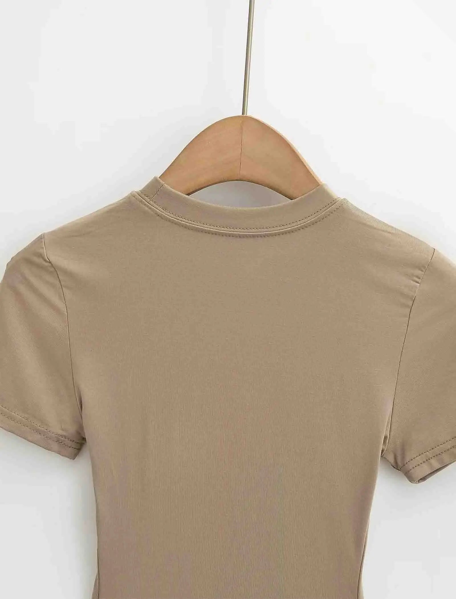 Slim Fit Solid Color Women's Casual T-shirt Short Sleeve Fashion Trend Y2K Top High Quality 2025 New Arrival