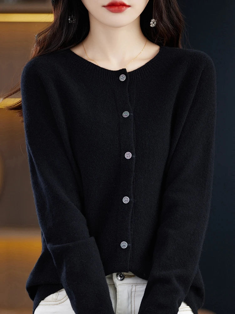 High-Grade Knit Sweater Crewneck Cardigan Coat Autumn And Winter New Middle-Aged And Elderly Women's Fashion ZD060