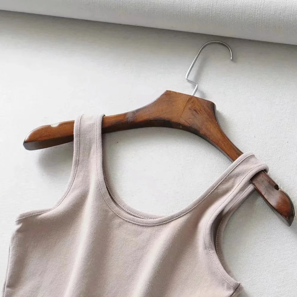 sexy women summer crop tops sleeveless short cotton u collar knitted bar