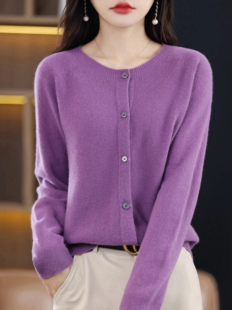 High-Grade Knit Sweater Crewneck Cardigan Coat Autumn And Winter New Middle-Aged And Elderly Women's Fashion ZD060