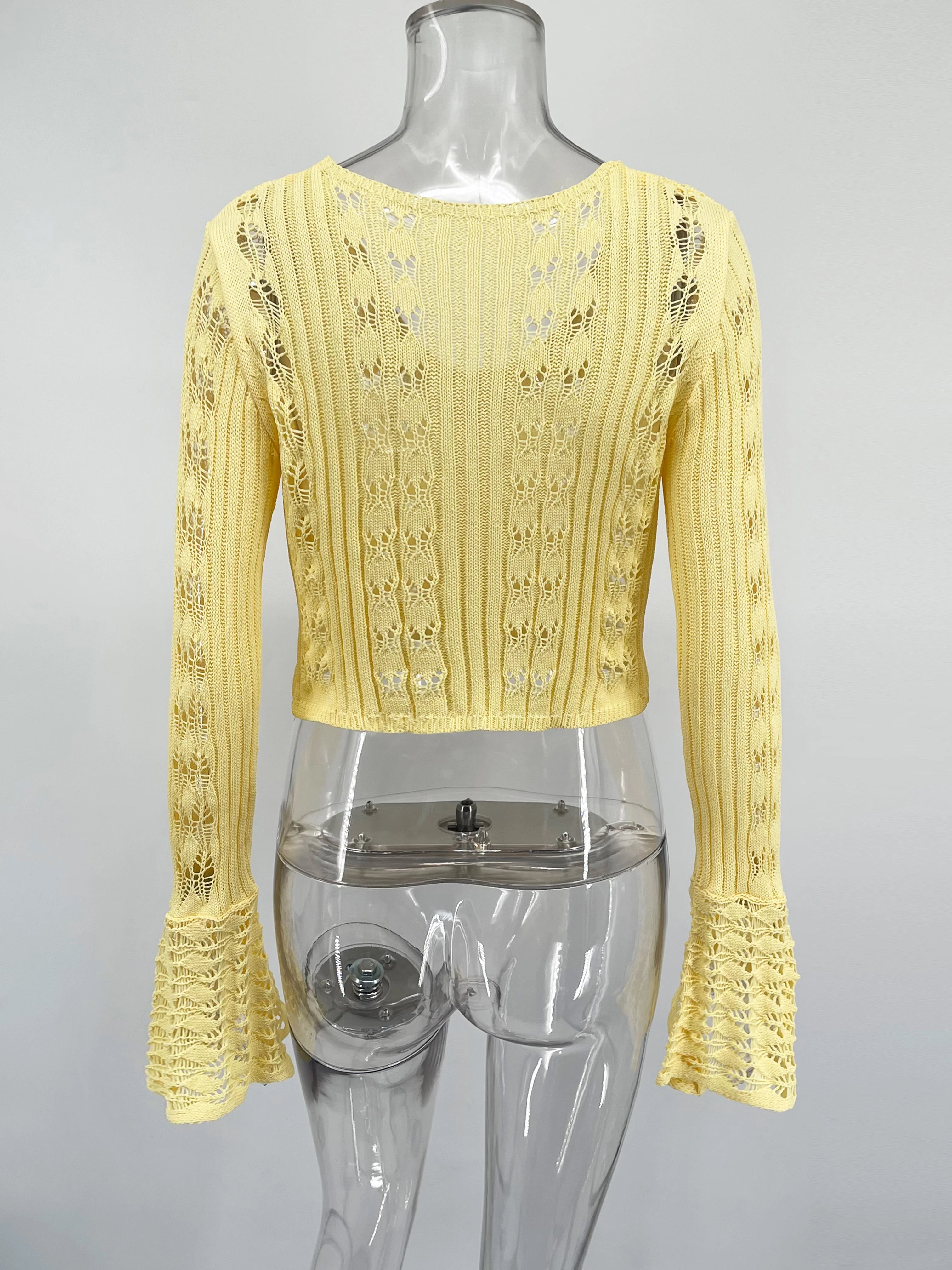 Tuularose Spring Knitted Cardigan Female Solid V-Neck Hollow Out Short Knitted Top Fashion Casual Loose Commuter Female T-Shirt