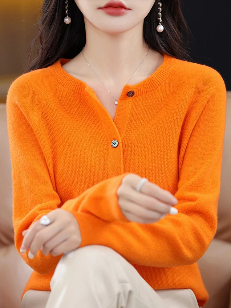 High-Grade Knit Sweater Crewneck Cardigan Coat Autumn And Winter New Middle-Aged And Elderly Women's Fashion ZD060