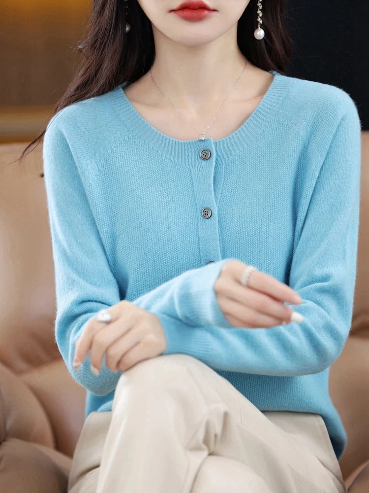 High-Grade Knit Sweater Crewneck Cardigan Coat Autumn And Winter New Middle-Aged And Elderly Women's Fashion ZD060