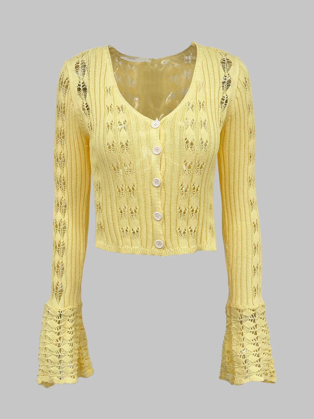 Tuularose Spring Knitted Cardigan Female Solid V-Neck Hollow Out Short Knitted Top Fashion Casual Loose Commuter Female T-Shirt