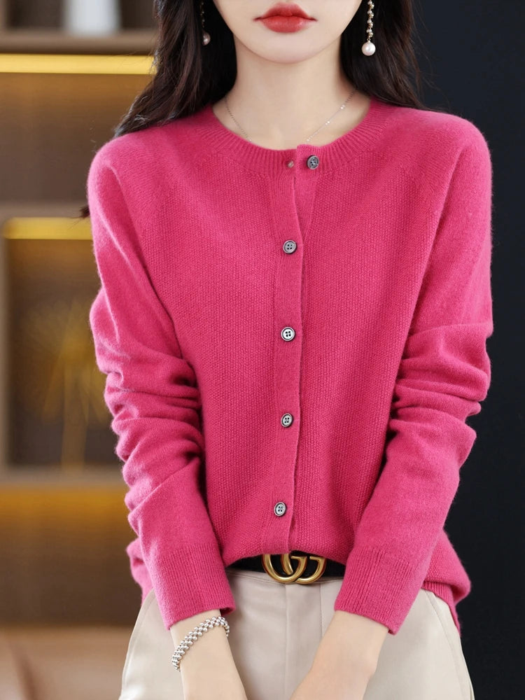 High-Grade Knit Sweater Crewneck Cardigan Coat Autumn And Winter New Middle-Aged And Elderly Women's Fashion ZD060