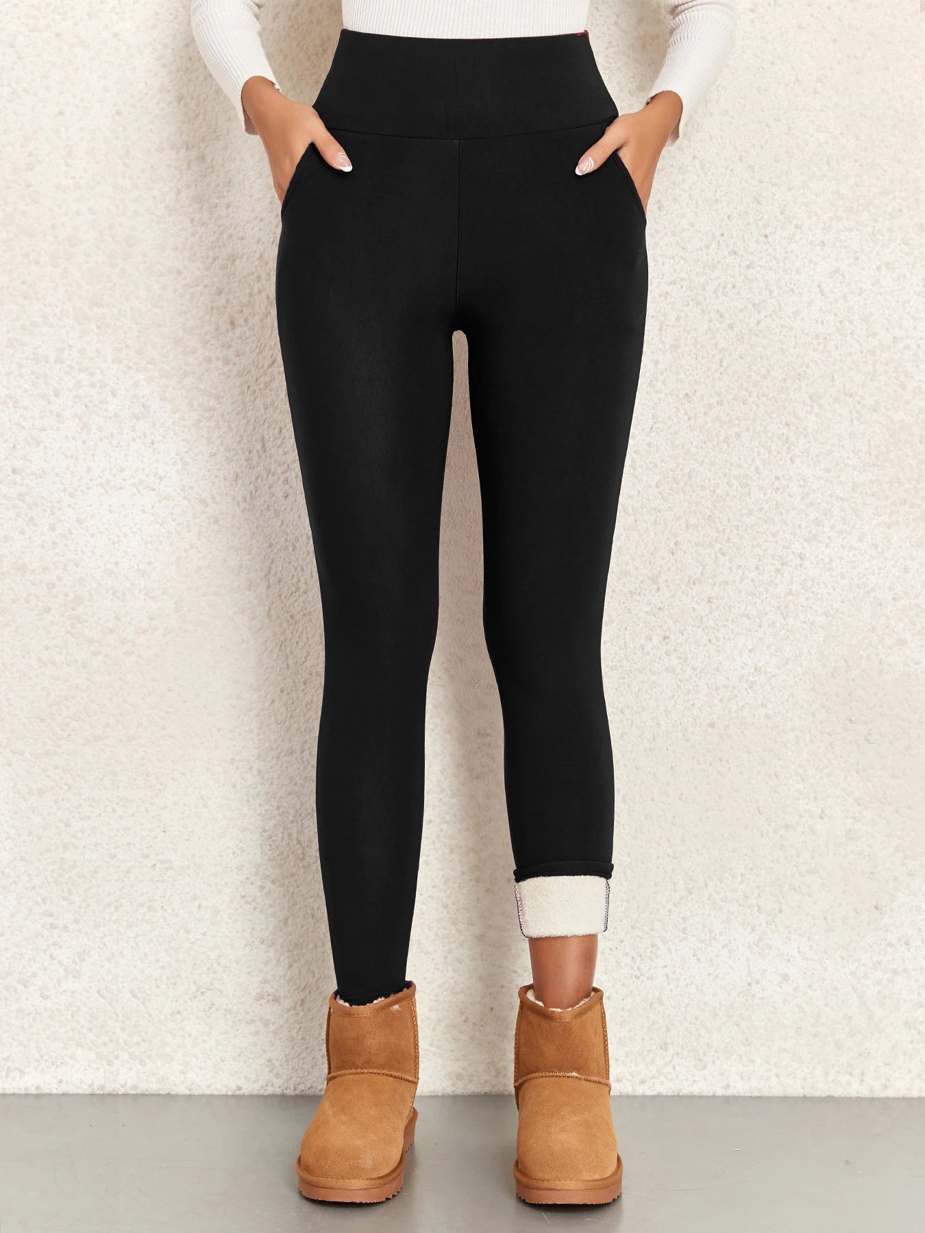 Women Velvet Leggings with Pockets Autumn Winter Warm Fleece Tights  Velvet Solid Color Prevent Cold Leggings Stretch Leggings