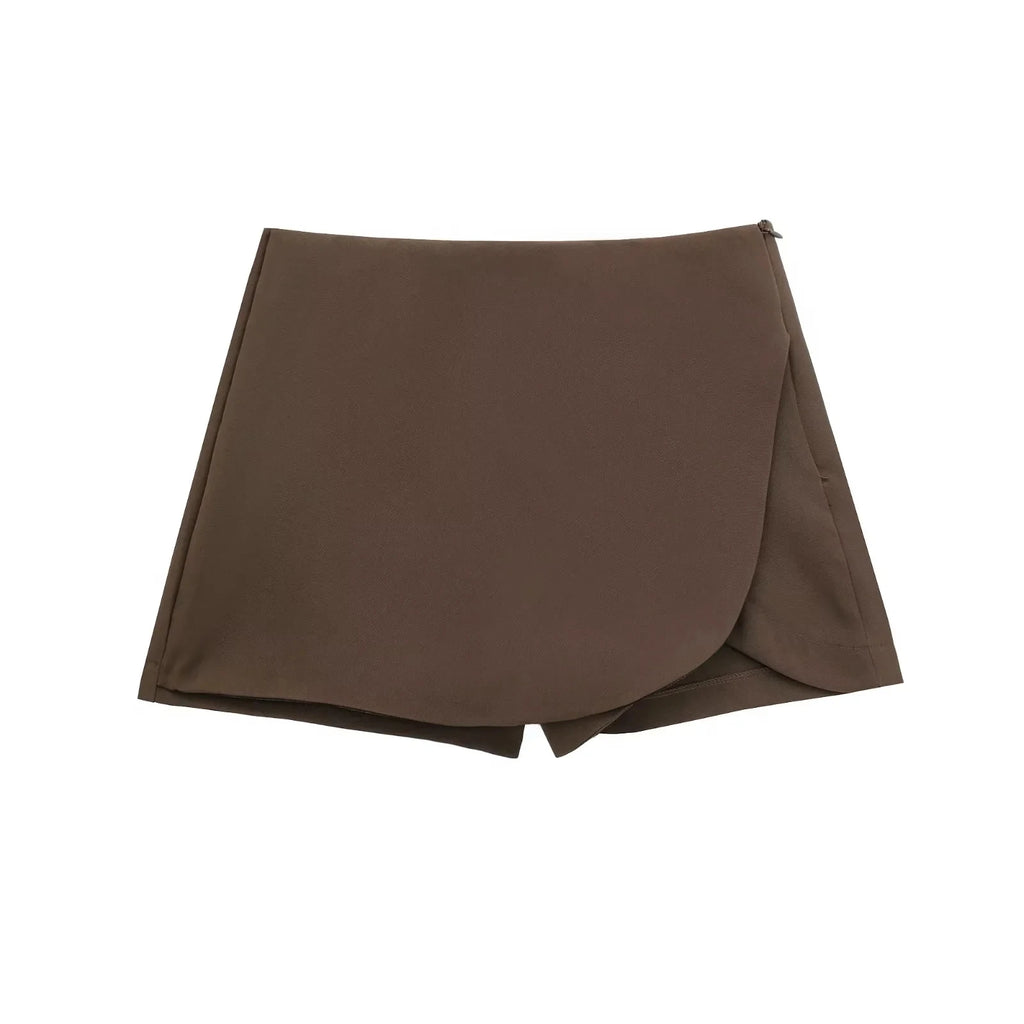 HXAO Women's Skort High Waist Brown Skirt Pants Stylish Summer Pink Black Mini Skirt Shorts Asymmetric Casual Off White Skort