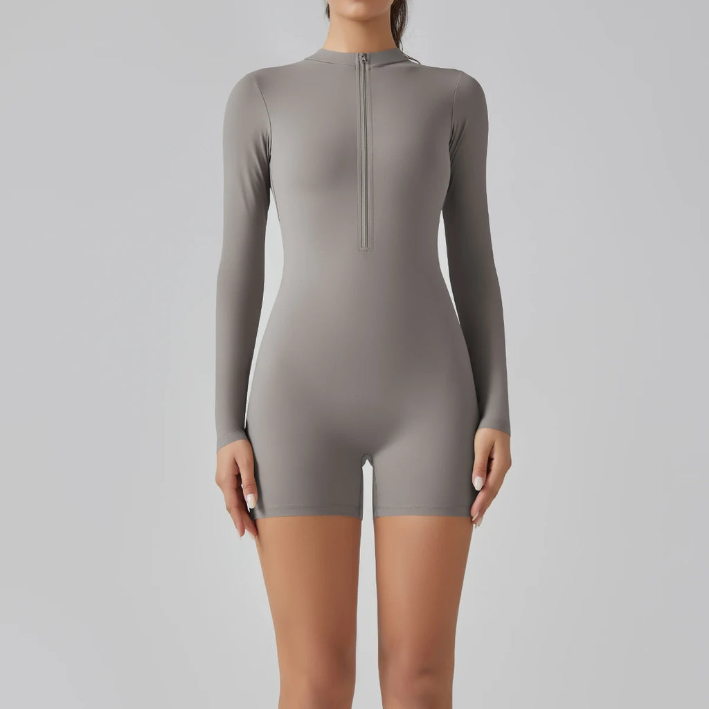 Zipper Tracksuit Set Women Yoga Jumpsuit Stand Collar Half Long Sleeved High Waist Butt Lift Fitness Sports Bodysuit Leggings