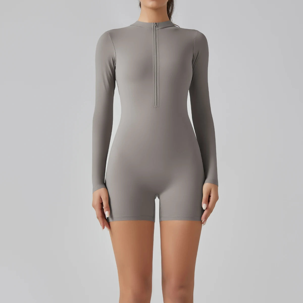 Zipper Tracksuit Set Women Yoga Jumpsuit Stand Collar Half Long Sleeved High Waist Butt Lift Fitness Sports Bodysuit Leggings
