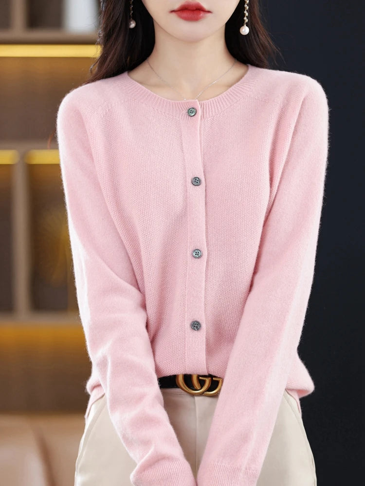 High-Grade Knit Sweater Crewneck Cardigan Coat Autumn And Winter New Middle-Aged And Elderly Women's Fashion ZD060