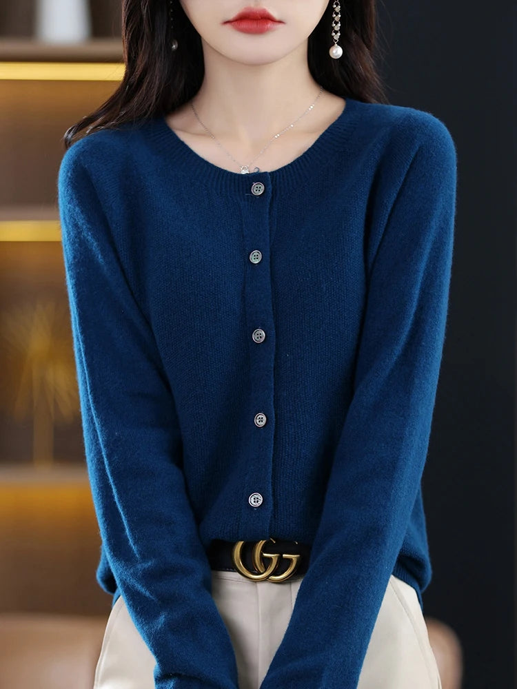High-Grade Knit Sweater Crewneck Cardigan Coat Autumn And Winter New Middle-Aged And Elderly Women's Fashion ZD060