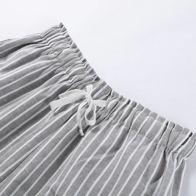 Casual Stripe Shorts Set Women's Loose Single Breasted Half Sleeve Shirt High Waist Short Pant 2025 Summer New Lady Holiday Suit
