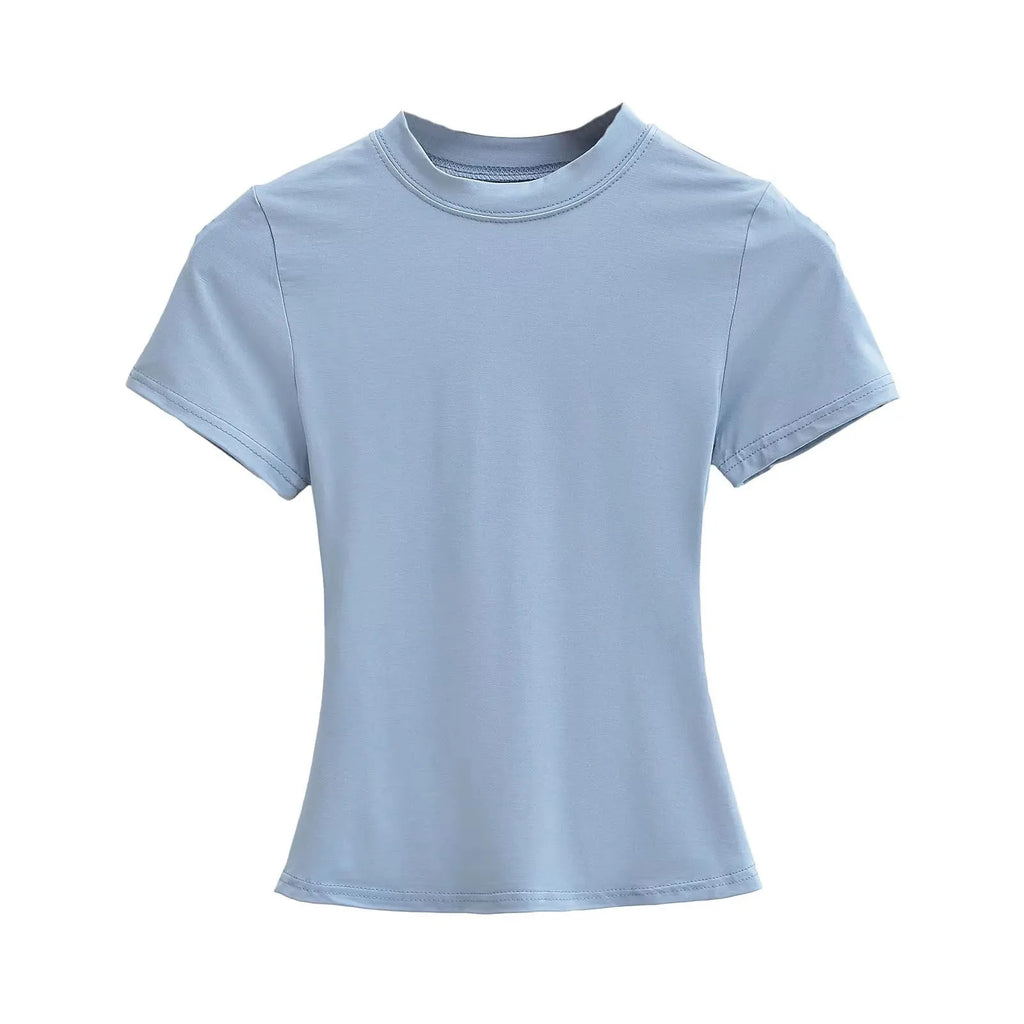 Slim Fit Solid Color Women's Casual T-shirt Short Sleeve Fashion Trend Y2K Top High Quality 2025 New Arrival