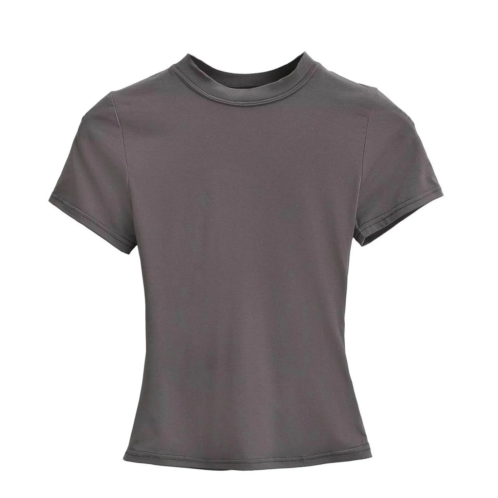 Slim Fit Solid Color Women's Casual T-shirt Short Sleeve Fashion Trend Y2K Top High Quality 2025 New Arrival