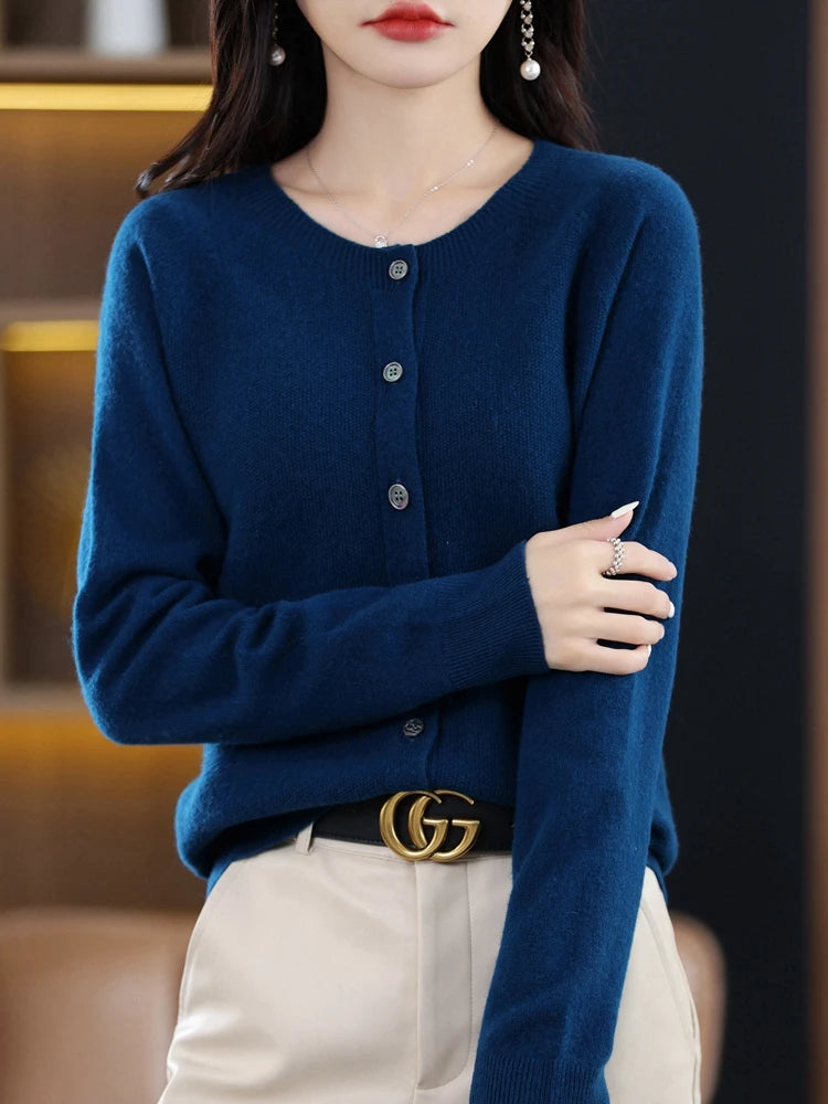 High-Grade Knit Sweater Crewneck Cardigan Coat Autumn And Winter New Middle-Aged And Elderly Women's Fashion ZD060