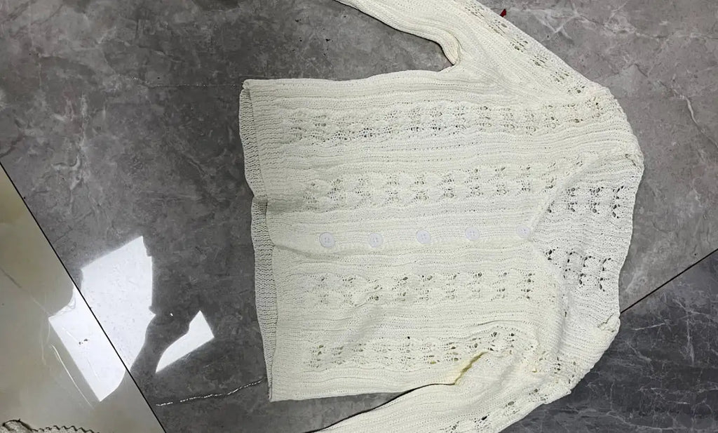 Tuularose Spring Knitted Cardigan Female Solid V-Neck Hollow Out Short Knitted Top Fashion Casual Loose Commuter Female T-Shirt