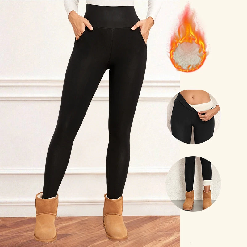 Women Velvet Leggings with Pockets Autumn Winter Warm Fleece Tights  Velvet Solid Color Prevent Cold Leggings Stretch Leggings