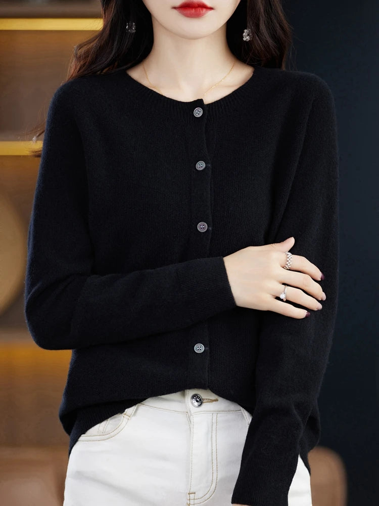 High-Grade Knit Sweater Crewneck Cardigan Coat Autumn And Winter New Middle-Aged And Elderly Women's Fashion ZD060