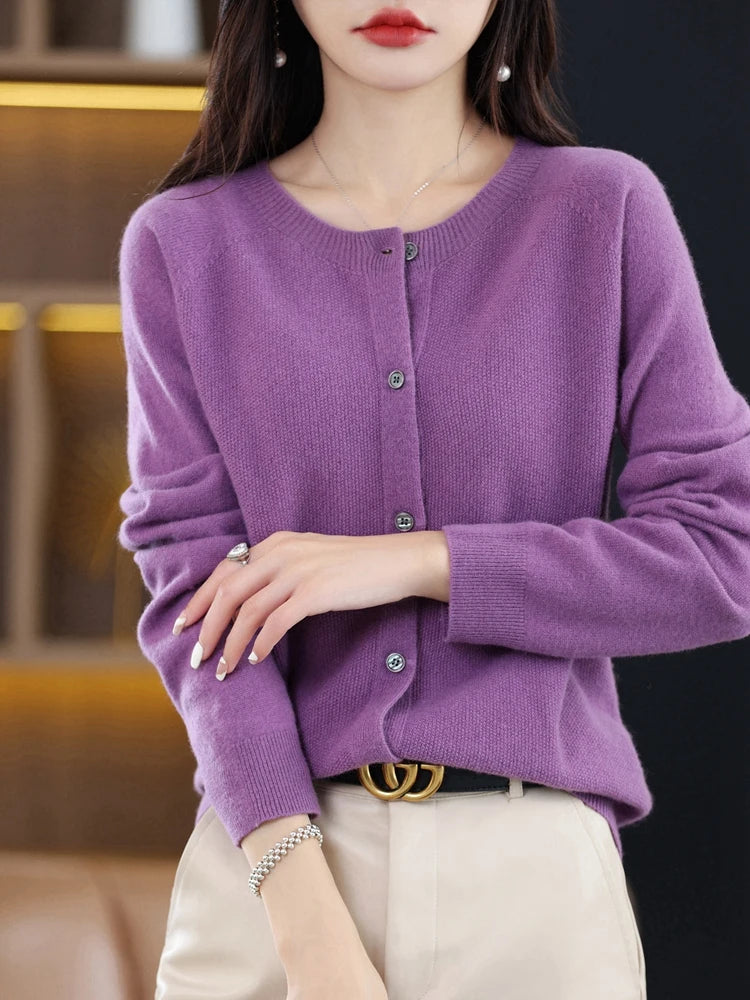 High-Grade Knit Sweater Crewneck Cardigan Coat Autumn And Winter New Middle-Aged And Elderly Women's Fashion ZD060