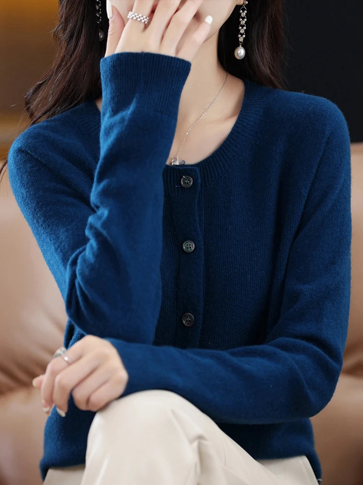 High-Grade Knit Sweater Crewneck Cardigan Coat Autumn And Winter New Middle-Aged And Elderly Women's Fashion ZD060