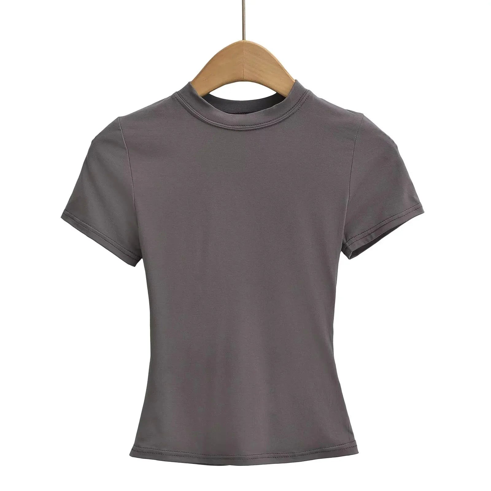 Slim Fit Solid Color Women's Casual T-shirt Short Sleeve Fashion Trend Y2K Top High Quality 2025 New Arrival
