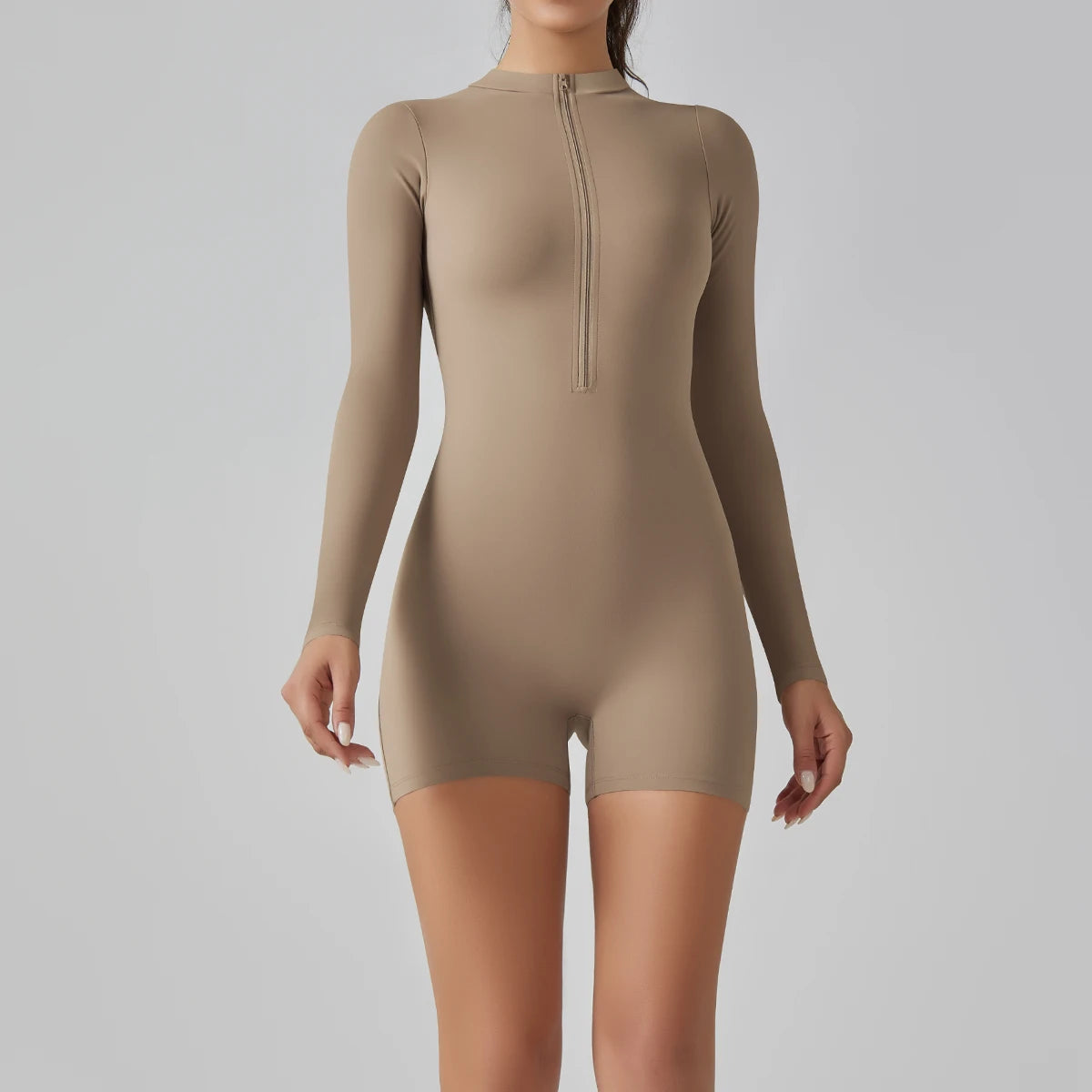 Zipper Tracksuit Set Women Yoga Jumpsuit Stand Collar Half Long Sleeved High Waist Butt Lift Fitness Sports Bodysuit Leggings