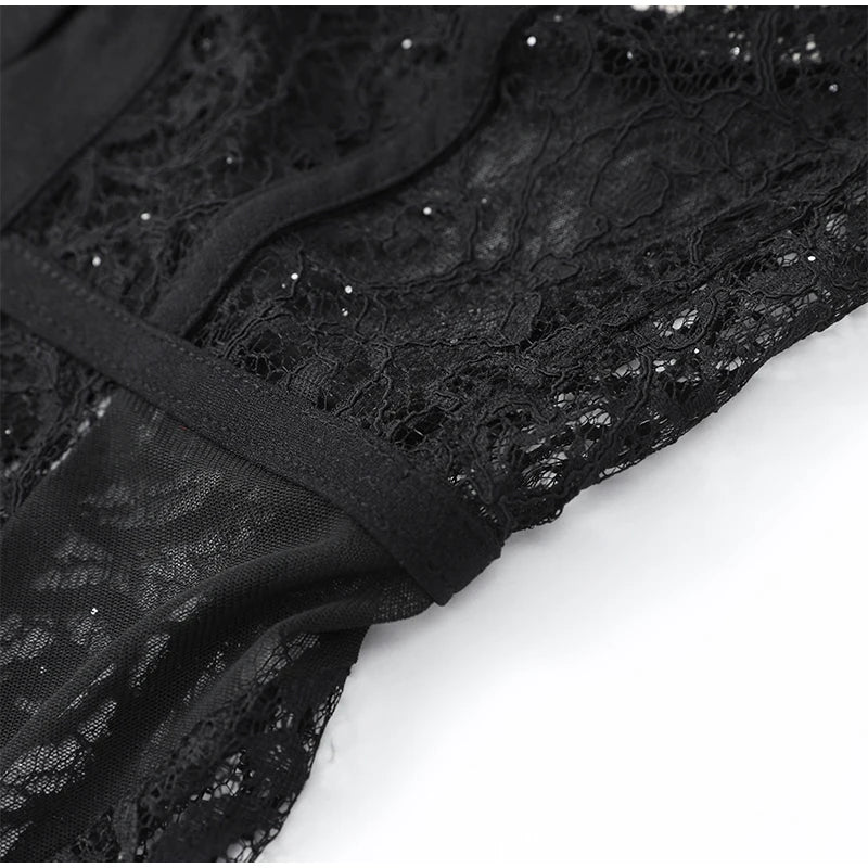 Sexy Women Black Lace Corset Vest Fashion See Through Hollow Out Strapless Top Chic Autumn 2025 New Party Lady High Street Vests