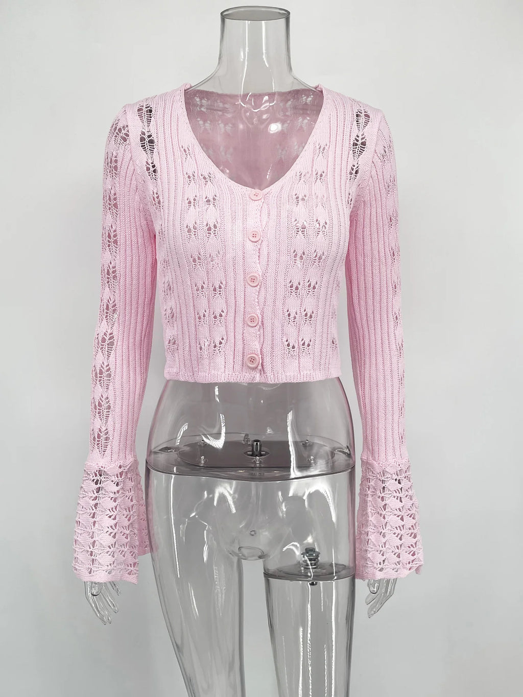 Tuularose Spring Knitted Cardigan Female Solid V-Neck Hollow Out Short Knitted Top Fashion Casual Loose Commuter Female T-Shirt