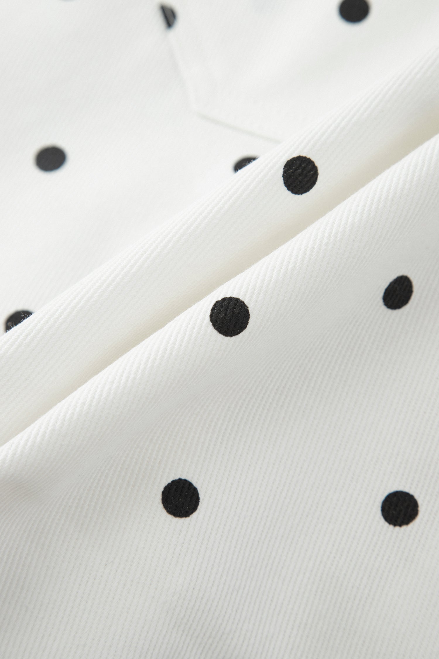 White Polka Dot Print Embroidered Scallop Hem Shorts