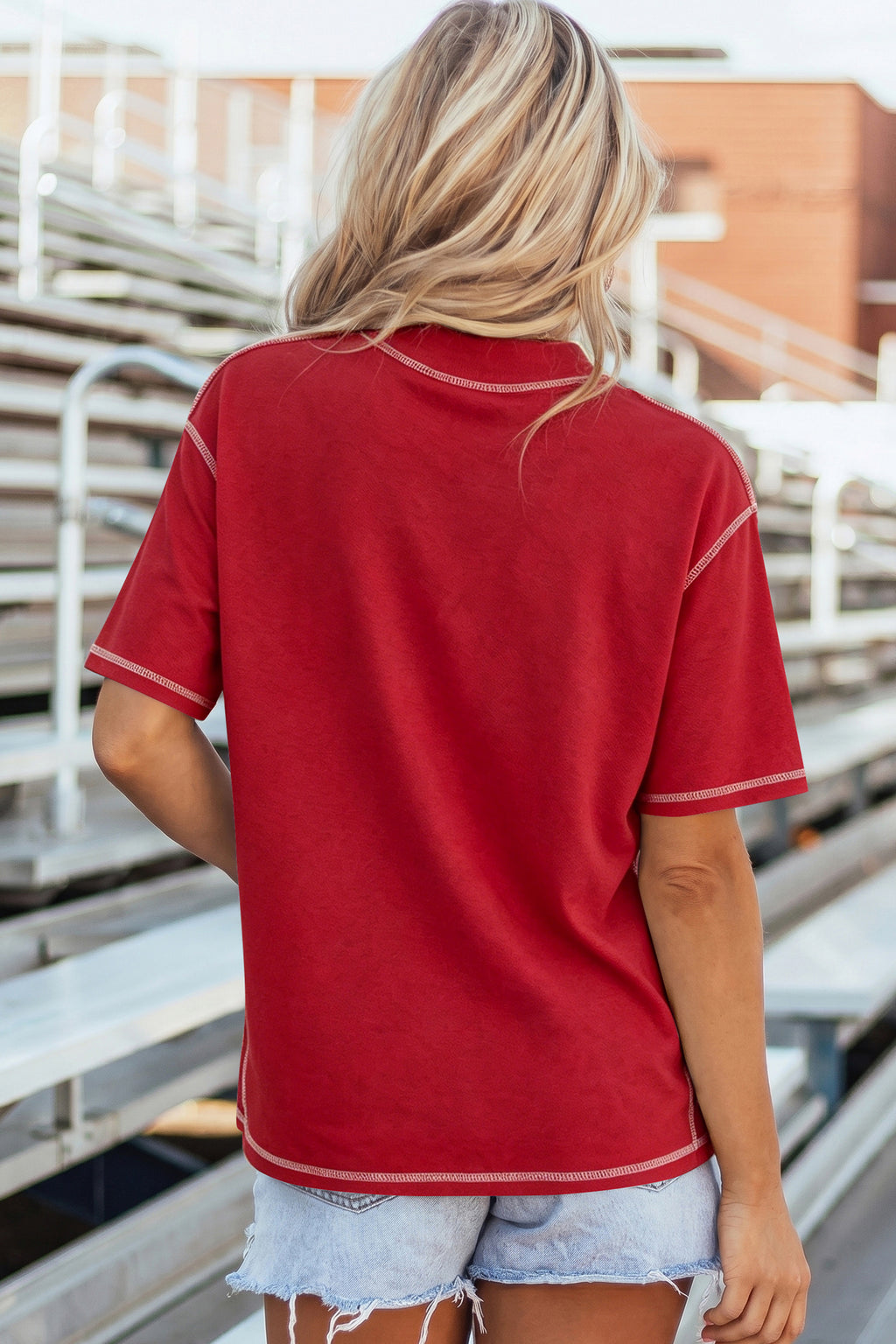 Racing Red Reversible Contrast-Stitched T-Shirt